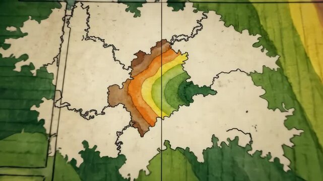 Soil nutrient variability map showing nitrogen, phosphorus, potassium, organic matter, calcium and magnesium distribution across a region with an inset bar graph for overview