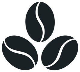 Three stylized dark coffee beans icon for coffee shop cafe or beverage industry design