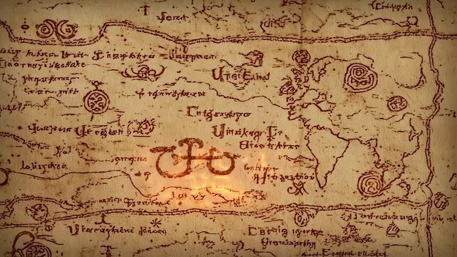Aged, Detailed Map with Symbolic Markings