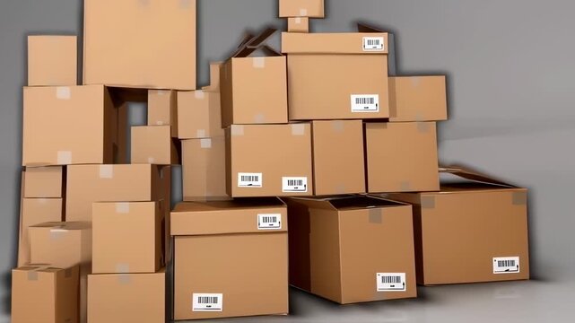 A stack of cardboard boxes of various sizes, stacked high and tightly together