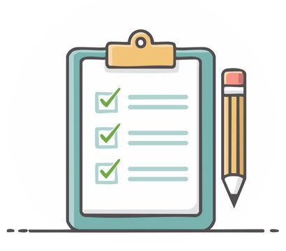 Clipboard checklist with green checkmarks and pencil for task completion