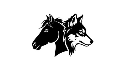 Black horse head vector illustration with wild stallion tattoo art design