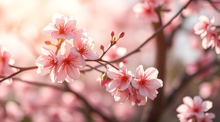 Obraz premium Pink Sakura Cherry Blossoms in Full Bloom – Soft Pastel Spring Nature