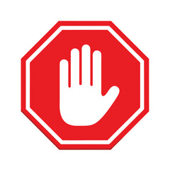 Red stop sign with hand icon 
