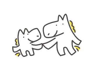 笑顔で手を繋ぐ親子の白馬キャラクター　幸せ　仲良し