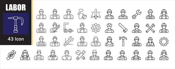  Diverse Skilled Labor and Professions Line Icon Collection