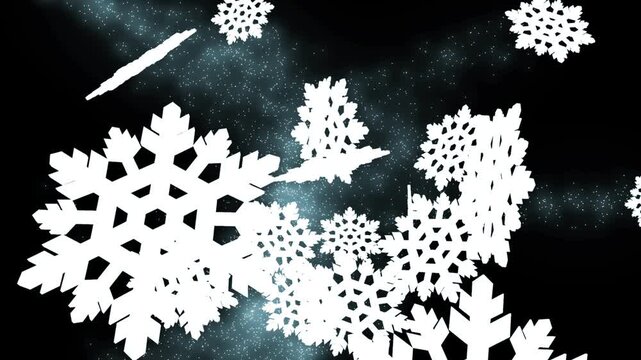 A cinematic snowflakes burst transition with glowing frosty particles that brighten the screen before unveiling the next clip.