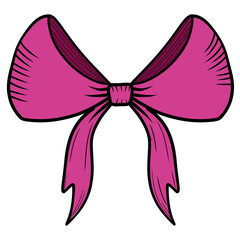 Vintage coquette  pink bow hand-drawn vector illustration. Whimsical accessory silhouette in sketch style. Line art clip art black and white retro engraving.