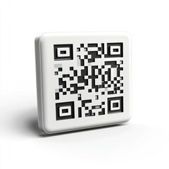 Square white button with black QR code