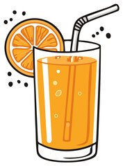 Refreshing Orange Juice with Citrus Slice and Straw in a Tall Glass