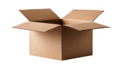 Versatile cardboard box, open and ready for shipping, moving or creative storage isolated on a transparent background