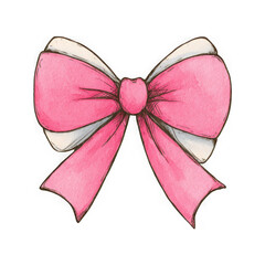 Charming pink ribbon bow watercolor for gifts, celebrations, scrapbooking and design needs isolated on a transparent background.