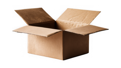 Open cardboard box ready for packing, moving, or storage, perfect for e-commerce isolated on a transparent background
