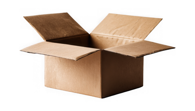 Open cardboard box ready for packing, moving, or storage, perfect for e-commerce isolated on a transparent background
