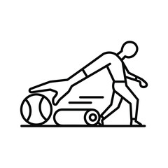 Bowling player striking pins with ball icon