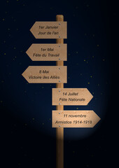 Panneau indicateur des f&ecirc;tes nationales dans la nuit