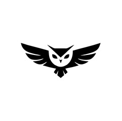 Obraz premium Sleek flying owl bird with open wings vector logo illustration icon