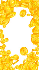 Indian rupee coins falling. Scattered gold INR