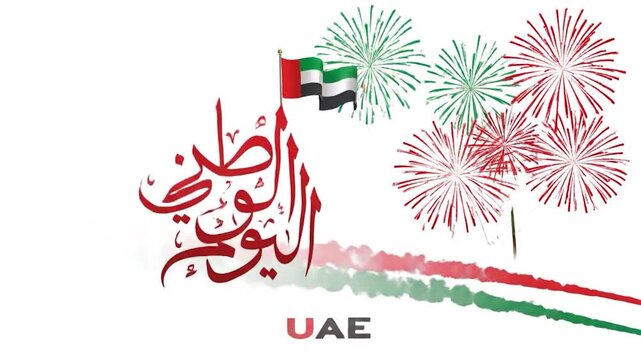 Animated self drawing of UAE National Days on December 2nd with white background. UAE National Days concept illustration in simple linear animation. UAE National Days design with full length animation
