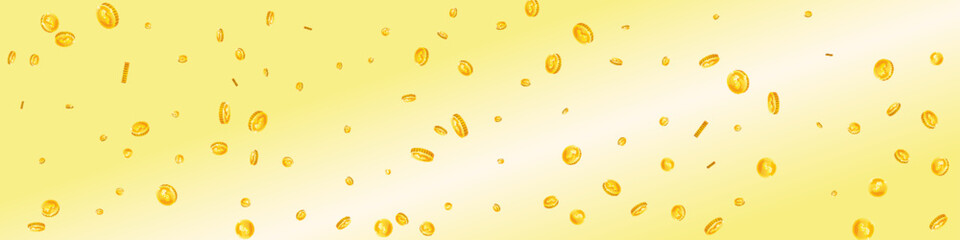 American dollar coins falling. Scattered gold USD