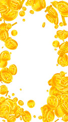 Korean won coins falling. Scattered gold WON