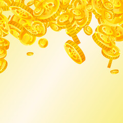 European Union Euro coins falling. Scattered gold