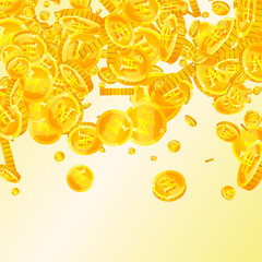 Korean won coins falling. Scattered gold WON