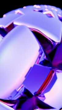 Close-up of reflective purple and silver geometric shapes with a smooth surface