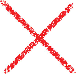 Red Brush-Stroke Cross Shape. Hand-Painted Effect Vector Design.