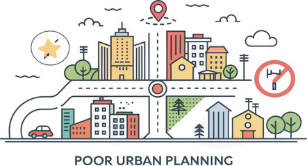 Obraz premium A chaotic city layout map showing poor urban planning problems