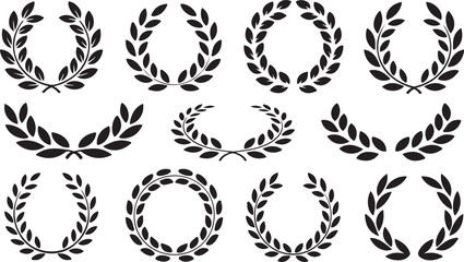 Collection of Laurel Wreath Icons in Various Styles and Sizes Keywords: laurel wreath, award, victory, success, achievement, celebration, honor, emblem, crest, design element, graphic, symbol