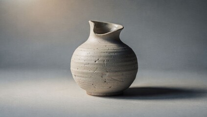 Artisan light ceramic jug with distinct pouring spout, studio