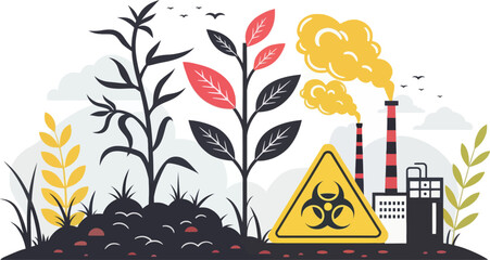 Polluted soil affecting dying plants in an environmental scene