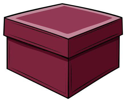 Simple illustration of a closed square burgundy box with a lid