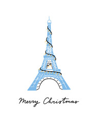 Eiffel Tower in Paris vector illustration. Merry Christmas clipart with Eiffel Tower