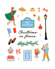 Christmas clipart vector set. Cute Christmas illustrations. Winter in Paris graphics