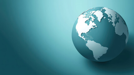 Fototapeta premium Globe with continents in blue and white colors on gradient blue background, symbolizing global connection and earth geography