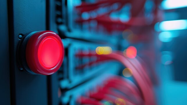 Red Emergency Button on Network Server Rack