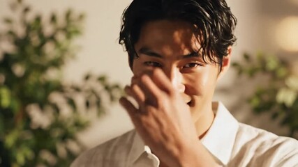 若い日本人男性の穏やかな自信と清潔感を捉えた美しい表情