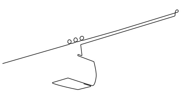 Cable car animation continuous one line drawing, self drawing of cable car transportation in mountainous areas for tourism. 4k video full length single line animation. single line vector illustration