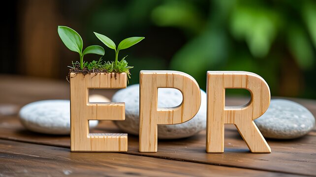 Eco concept with wooden epr letters and green plant growth
