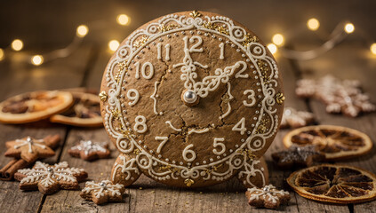New Year countdown clock made entirely from gingerbread and icing