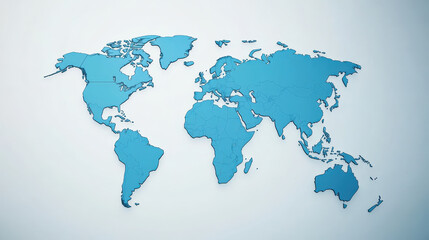 Naklejka premium World map with blue continents and countries outlined, showing global geography in clean and modern style