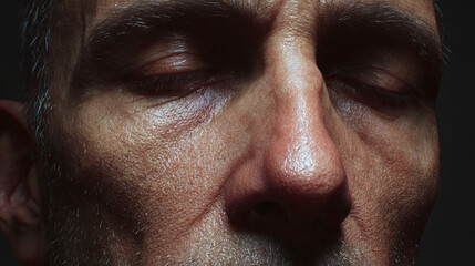 A close-up of a contemplative man with closed eyes, conveying deep thought and introspection