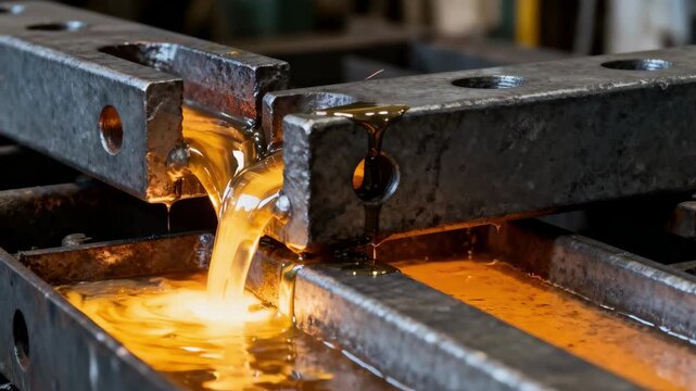 Closeup of galvanizing process on steel parts immersing them in molten zinc for durable metal protection in heavyduty applications