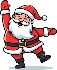 Illustration of Santa Claus in a red costume dancing joyfully, isolated on white background