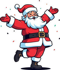Illustration of Santa Claus in a red costume dancing joyfully, isolated on white background