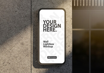 Vertical signboard lightbox Mockup on the wall of storefront