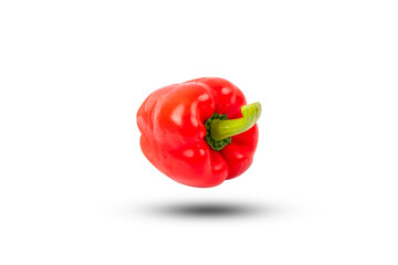 Green , yellow and red bell pepper on a white background.