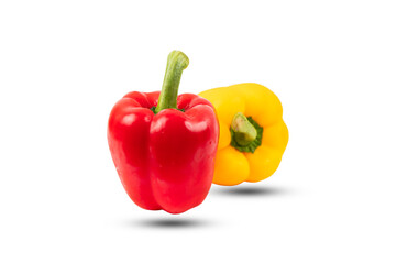 Green , yellow and red bell pepper on a white background.
